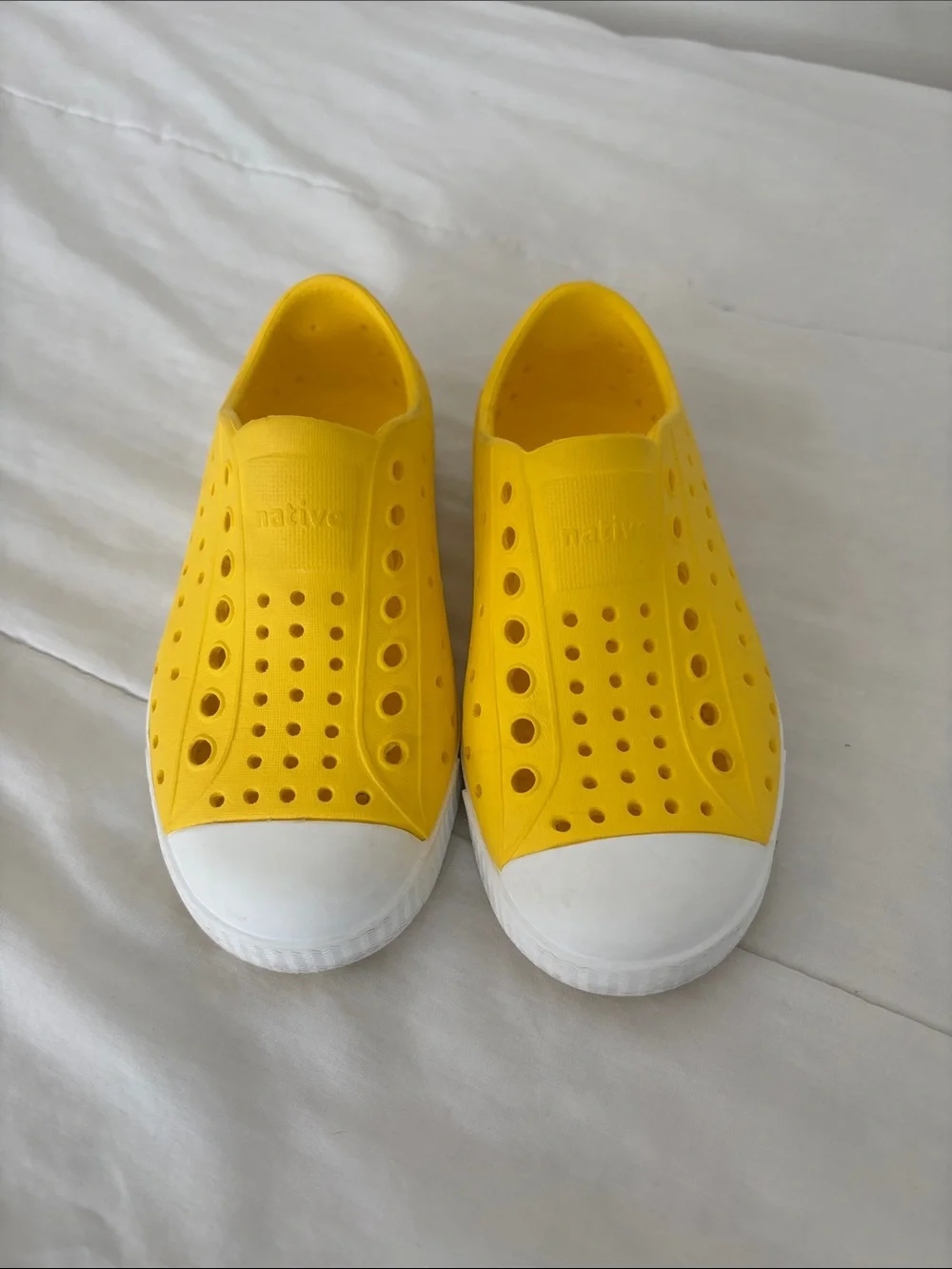 Native Kids Slip-On Water Shoes in Yellow with White Toe